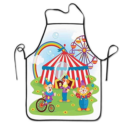 alice-shop Delantales, diversión Escena de Circo con Payasos sobre Hierba Rainbow Ferris Wheel Happy Bubbles Childhood Theme