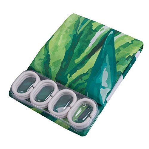 Alicemall Cortina de Ducha 3D Estamapado Verde Hojas Cortinas de Baño 180*180cm con 12 Ganchos Impermeable y Resistente al Moho