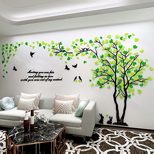 Alicemall Vinilo Árbol Adhesivo 2.87*1.5m Pegatinas Pared con Hojas Verde Ligero Derecho Decoracion Hogar para Sala de Estar Salon Tatuajes Pared Acrilico