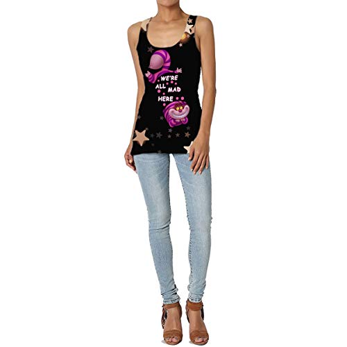 Alicia en el país de Las Maravillas-Cheshire-Cat Camiseta sin Mangas con Cuello Redondo Camisa básica sin Mangas para Mujer