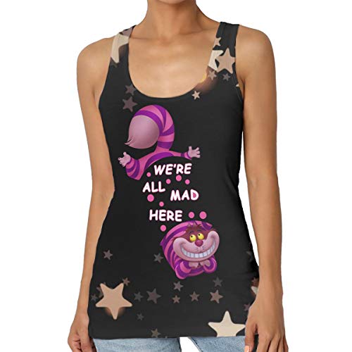 Alicia en el país de Las Maravillas-Cheshire-Cat Camiseta sin Mangas con Cuello Redondo Camisa básica sin Mangas para Mujer