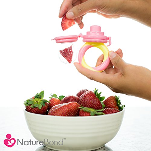 Alimentador antiahogo bebe, chupete fruta bebe de NatureBond (2 piezas), mordedores bebes | Además incluye bolsitas de silicona de todos los tamaños