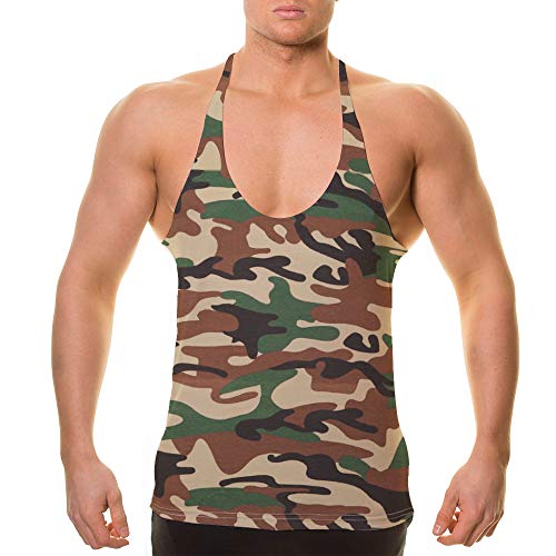 Alivebody - Camiseta de tirantes para hombre, sin mangas, para el gimnasio, de culturismo, Todo el año, Diseño de camuflaje., Sin mangas, Hombre, color camuflaje, tamaño XL:pecho 110/125 cm