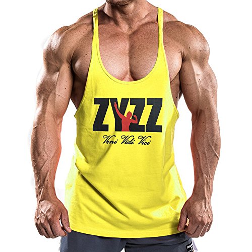 Alivebody - Camiseta de tirantes para hombre, sin mangas, para el gimnasio, de culturismo, Todo el año, Estampado., Sin mangas, Hombre, color amarillo, tamaño Medium Alivebody - Camiseta de tirantes para hombre, sin mangas, para el gimnasio, de culturismo, Todo el año, Estampado., Sin mangas, Hombre, color amarillo, tamaño Medium