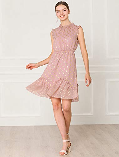 Allegra K Vestido De Patinador Cóctel Volante Fruncido Sin Mangas Estampado De Punto Metalico para Mujer Rosa S Allegra K Vestido De Patinador Cóctel Volante Fruncido Sin Mangas Estampado De Punto Metalico para Mujer Rosa S