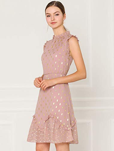 Allegra K Vestido De Patinador Cóctel Volante Fruncido Sin Mangas Estampado De Punto Metalico para Mujer Rosa S Allegra K Vestido De Patinador Cóctel Volante Fruncido Sin Mangas Estampado De Punto Metalico para Mujer Rosa S
