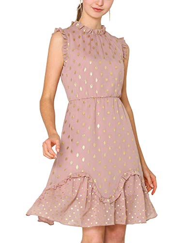 Allegra K Vestido De Patinador Cóctel Volante Fruncido Sin Mangas Estampado De Punto Metalico para Mujer Rosa S Allegra K Vestido De Patinador Cóctel Volante Fruncido Sin Mangas Estampado De Punto Metalico para Mujer Rosa S