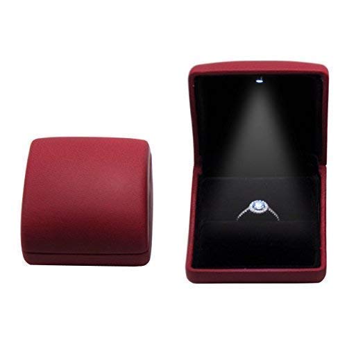Alleu - Estuche para anillo con iluminación interna LED R3012 ideal para pedidas de mano o compromiso (rojo)