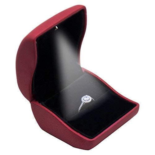 Alleu - Estuche para anillo con iluminación interna LED R3012 ideal para pedidas de mano o compromiso (rojo)