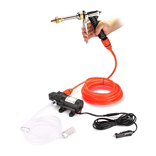 ALLOMN Bomba de la Lavadora del Coche, Kit de Lavado de Coches de Alta Presión Bomba de Limpieza de Coches Bomba de Agua Kit de Lavado de Pistola Pulverizadora Portátil 130PS DC 12V 80W