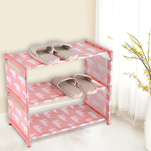 Almacenamiento de Racks de Zapatos con 3 estantes, gabinete de Tela Plegable Lindo para gabinetes de Zapatos Organizador de Zapatos Racks de Zapatos s Guardaje (Red)