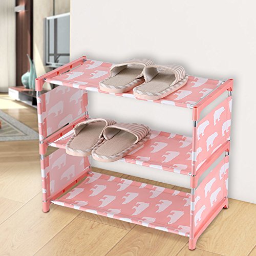 Almacenamiento de Racks de Zapatos con 3 estantes, gabinete de Tela Plegable Lindo para gabinetes de Zapatos Organizador de Zapatos Racks de Zapatos s Guardaje (Red)