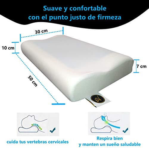 Almohada Cervical Viscoelástica de Gel con Espuma de Memoria Previene dolor de Espalda y Cuello | Cojín Flex Visco Firme y Suave para Dormir con Funda Antiácaros y Antibacterial Transpirable y Lavable