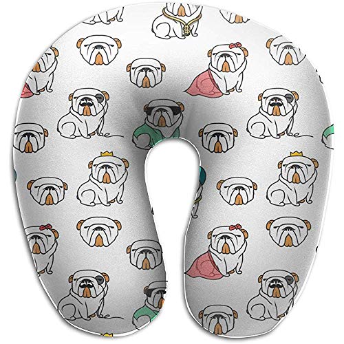 Almohadas De Viaje,Patrón De Bulldog Inglés Imagen Vectorial Almohada Personalizada En Forma De U Almohadilla para El Cuello Cojín Unisex para Viajes Largos Escapadas Cortas