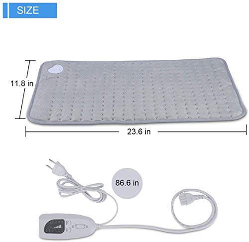 Almohadilla eléctrica de calor eléctrica con apagado automático y 6 niveles de temperatura, para espalda, cuello y hombro, tecnología de calentamiento rápido, 30 x 60 cm