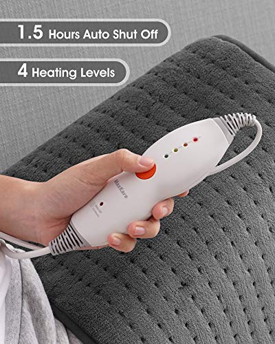 Almohadilla térmica de 30 * 60 cm con función de apagado automático de 1,5 horas para espalda, cuello, hombros, pies, 4 niveles de temperatura, tecnología de calentamiento rápido, gris Almohadilla térmica de 30 * 60 cm con función de apagado automático de 1,5 horas para espalda, cuello, hombros, pies, 4 niveles de temperatura, tecnología de calentamiento rápido, gris