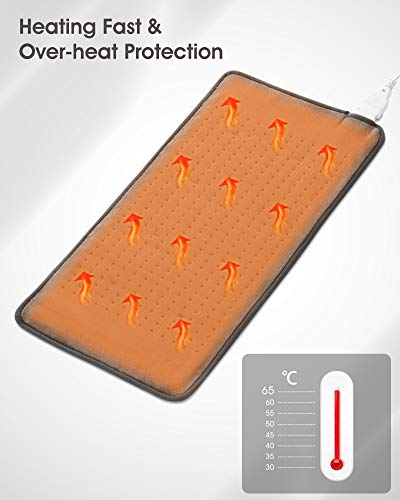 Almohadilla térmica de 30 * 60 cm con función de apagado automático de 1,5 horas para espalda, cuello, hombros, pies, 4 niveles de temperatura, tecnología de calentamiento rápido, gris Almohadilla térmica de 30 * 60 cm con función de apagado automático de 1,5 horas para espalda, cuello, hombros, pies, 4 niveles de temperatura, tecnología de calentamiento rápido, gris