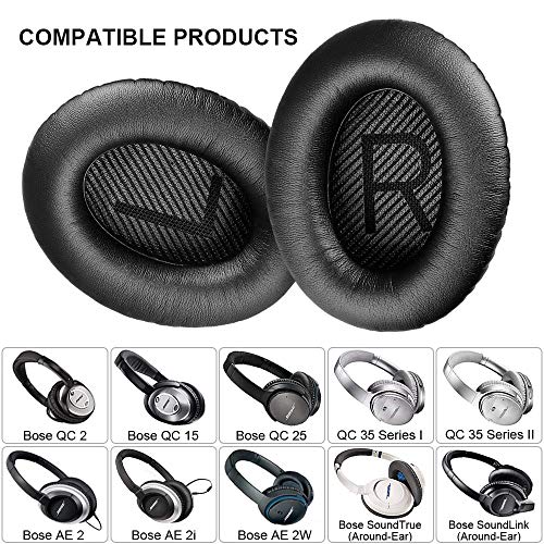 Almohadillas Auriculares Bose,TesRank Reemplazo Almohadilla Repuesto Cojínes Oído Espuma Almohadilla para Bose QuietComfort QC 2 15 25 35 AE2 AE2i AE2w SoundTrue SoundLink II Around-Ear - Negro