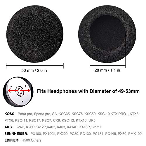 Almohadillas Auriculares,TesRank Almohadilla Espuma Reemplazo 8 Piezas Oído Repuesto Esponja Earpads Compatible con Mayorías de Auriculares- Negro,49-53mm/1.93"-2.1" Almohadillas Auriculares,TesRank Almohadilla Espuma Reemplazo 8 Piezas Oído Repuesto Esponja Earpads Compatible con Mayorías de Auriculares- Negro,49-53mm/1.93"-2.1"