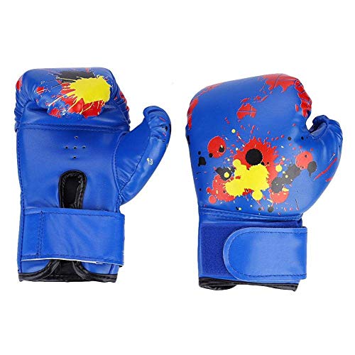 Alomejor Guantes de Boxeo para niños Cuero de la PU Niños Muay Thai Kickboxing Fight Guantes de perforación Sparring Training Gloves Punch Bag para Karate Muay Thai(Blue)