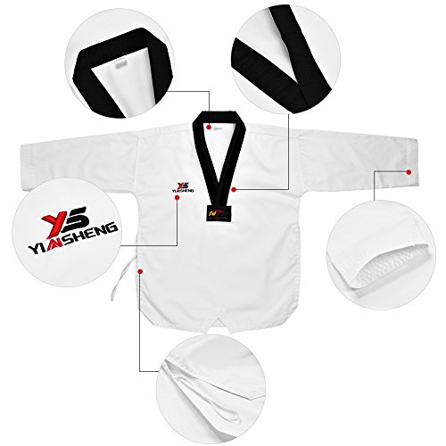 Alomejor Uniforme de Taekwondo, Manga Larga de algodón, con cinturón Blanco, Traje de Karate para Adultos y niños(120)