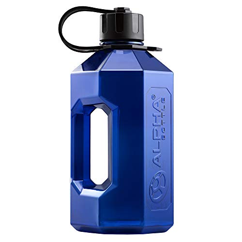 Alpha Bottle XXL - 2.4 Litre Water Jug/Gym Bottle - no BPA, Ideal for Gym, Dieting, Bodybuilding, Outdoor Sports, Hiking and Office, Half Gallon - Made in the UK from Food Safe Materials (Blue/Black)