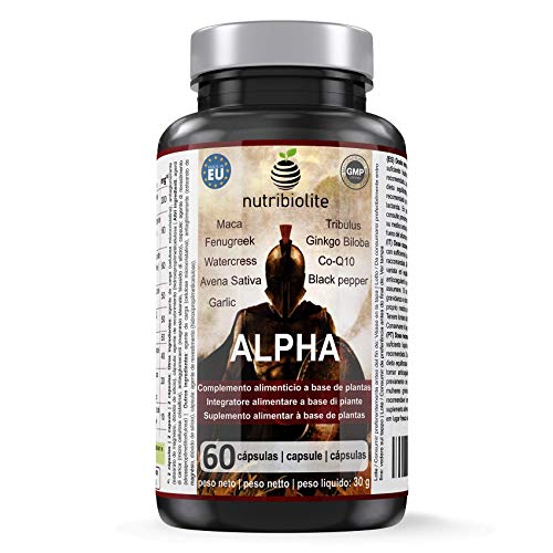 Alpha - Fuerza + Energía + Masa Muscular Suplemento Deportivo con Fenogreco Ginkgo Biloba Tribulus Terrestris Maca CoQ10 Piperina Avena Sativa