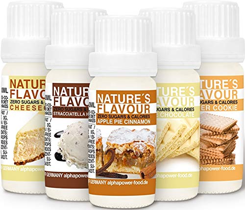 ALPHAPOWER FOOD Aromas alimentarios por repostería y bebidas I Súper pack ahorro 5x10ml, Vegano, 100% naturales con Sabor Premium I saborizante sin azucar - Flavdrops, Flavor Drops liquida