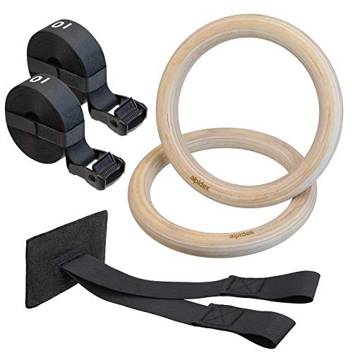 ALPIDEX Anillas de Gimnasia de Madera Aros para Hacer Ejercicio Incluido Anclaje para Puerta y Correas de fijación con Marcas de Longitud ALPIDEX Anillas de Gimnasia de Madera Aros para Hacer Ejercicio Incluido Anclaje para Puerta y Correas de fijación con Marcas de Longitud