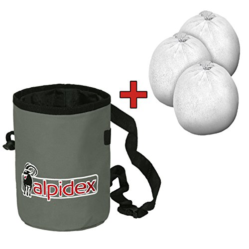 ALPIDEX Chalkbag, Incluyendo 3 x Chalk Ball 35 g, Color:Grey Mountain