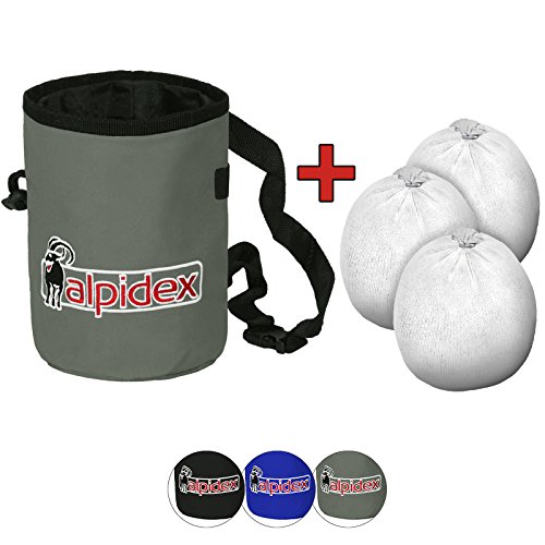 ALPIDEX Chalkbag, Incluyendo 3 x Chalk Ball 35 g, Color:Grey Mountain