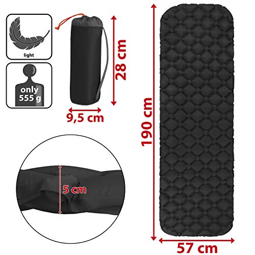 ALPIDEX Colchoneta Camping Esterilla Inflable Camping 190 x 57 x 5 cm Portatil Ligero, Color:Black ALPIDEX Colchoneta Camping Esterilla Inflable Camping 190 x 57 x 5 cm Portatil Ligero, Color:Black