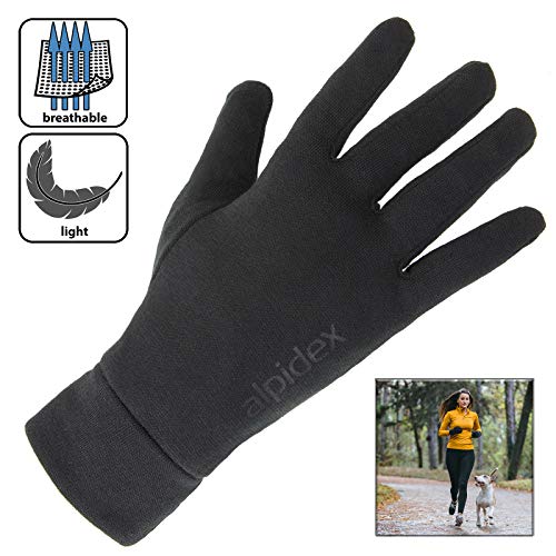 ALPIDEX Guantes internos Guantes Interiores Shaven Sheep Guantes Ligeros Finos Calientes Liner Interior Rugoso Material elástico, Tamaño:S, Color:Black