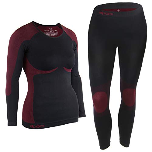 ALPIDEX Ropa Interior para esquí, térmica y Funcional para Mujer - Transpirable, cálida y de Secado rápido, Tamaño:S/M, Color:Negro-Rojo ALPIDEX Ropa Interior para esquí, térmica y Funcional para Mujer - Transpirable, cálida y de Secado rápido, Tamaño:S/M, Color:Negro-Rojo