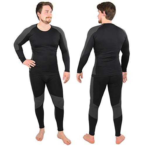 ALPIDEX Set de Ropa Térmica para Hombre, Ropa Interior para esquí - Transpirable, cálida y de Secado rápido, Tamaño:S/M, Color:Black-Grey ALPIDEX Set de Ropa Térmica para Hombre, Ropa Interior para esquí - Transpirable, cálida y de Secado rápido, Tamaño:S/M, Color:Black-Grey
