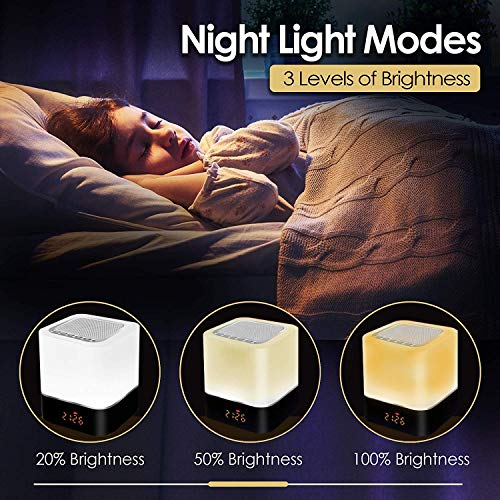 Altavoz Bluetooth Luz de Nocturna,Careslong lámpara de cabecera portátil sensible al tacto de 7 colores regulable, lámpara de con despertador,reproductor de MP3/radio FM/Despert de Música Altavoz Bluetooth Luz de Nocturna,Careslong lámpara de cabecera portátil sensible al tacto de 7 colores regulable, lámpara de con despertador,reproductor de MP3/radio FM/Despert de Música