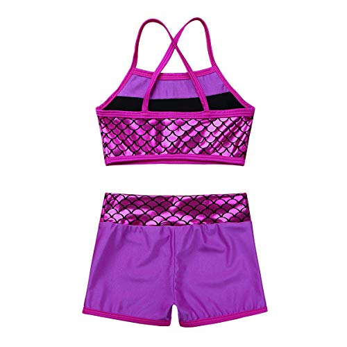 Alvivi 2Pcs Ropa Deporte con Lentejuelas Camisa Tirantes Tank Top Niña Gimnasia Pantalones Cortos Deportivos para Ejercicio Fitness Bikini Niña Rosa Roja 4 Años