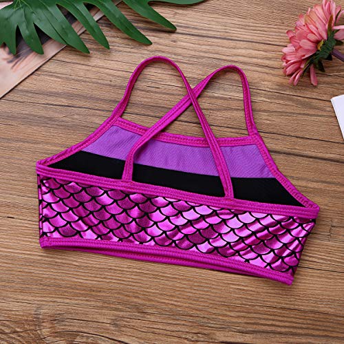 Alvivi 2Pcs Ropa Deporte con Lentejuelas Camisa Tirantes Tank Top Niña Gimnasia Pantalones Cortos Deportivos para Ejercicio Fitness Bikini Niña Rosa Roja 4 Años