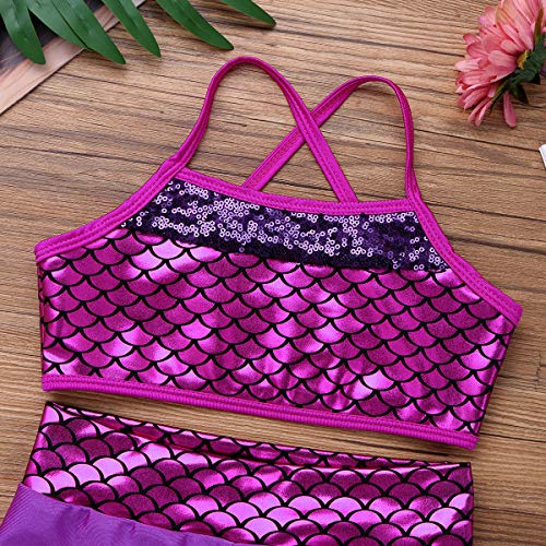 Alvivi 2Pcs Ropa Deporte con Lentejuelas Camisa Tirantes Tank Top Niña Gimnasia Pantalones Cortos Deportivos para Ejercicio Fitness Bikini Niña Rosa Roja 4 Años