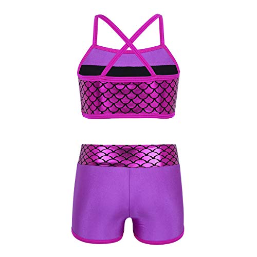 Alvivi 2Pcs Ropa Deporte con Lentejuelas Camisa Tirantes Tank Top Niña Gimnasia Pantalones Cortos Deportivos para Ejercicio Fitness Bikini Niña Rosa Roja 6 Años