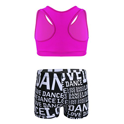 Alvivi Conjuntos Deportivos Niñas Camiseta Manga Corta Leggings Elásticos Crop Top Danza Gimnasia Pantalónes Ajustados Cortos Traje Fitness de Gym Yoga Correr Rosa&Negro 7-8 años