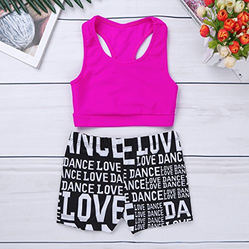 Alvivi Conjuntos Deportivos Niñas Camiseta Manga Corta Leggings Elásticos Crop Top Danza Gimnasia Pantalónes Ajustados Cortos Traje Fitness de Gym Yoga Correr Rosa&Negro 7-8 años