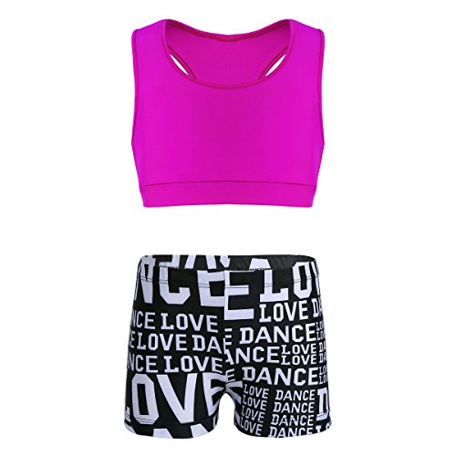 Alvivi Conjuntos Deportivos Niñas Camiseta Manga Corta Leggings Elásticos Crop Top Danza Gimnasia Pantalónes Ajustados Cortos Traje Fitness de Gym Yoga Correr Rosa&Negro 7-8 años