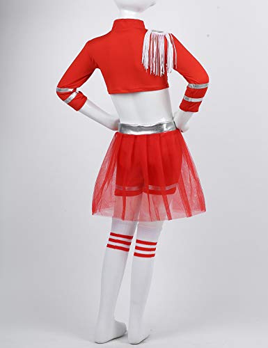 Alvivi Disfraz Animadora Niña Animación Vestido de Danza Ballet Jazz Hip Hop Traje Deportivo de Ejercicios Aeróbicos Gimnasia con Calcetines Rojo 140cm