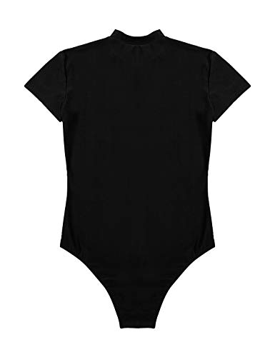Alvivi Hombre Adulto Maillot Elástico de Gimnasia Leotardos Ritmica Danza Ballet Mangas Cortas Una Pieza Mono Deportivo Liso Men Unitard Body Suave Body Ropa Interior para Adultos Negro Large