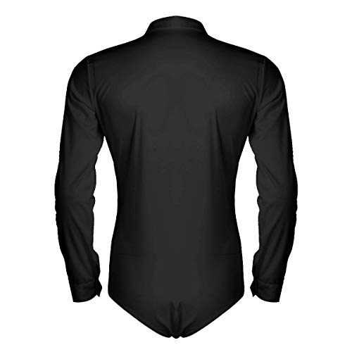 Alvivi Hombres Bodies Actuación Bailando Ropa Escénica Disfraces Jazz Trajes Mangas Largas Camisa Latín Baile M-XXXL Negro Medium