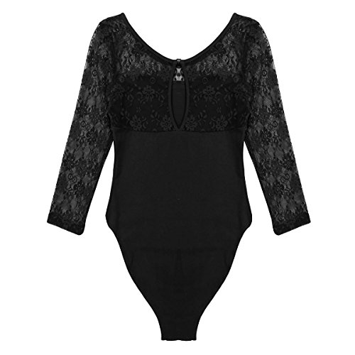 Alvivi Mujer Maillot de Danza Ballet Body Slim Fit Manga Larga de Malla Leotardo Gimnasia Ritmica Monos Elásticos Bodysuit Danza Gimnástica XS-XL Negro A S