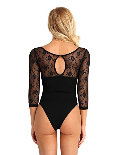 Alvivi Mujer Maillot de Danza Ballet Body Slim Fit Manga Larga de Malla Leotardo Gimnasia Ritmica Monos Elásticos Bodysuit Danza Gimnástica XS-XL Negro A S