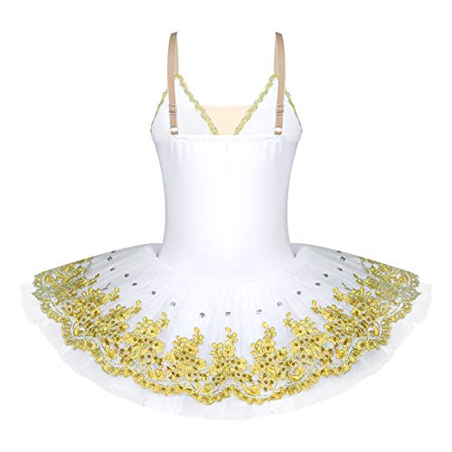 Alvivi Vestido Princesa de Danza Ballet para Mujer Disfraz Bailarín Vestido de Patinaje Artistico Maillot Gimnasia Ritmica Vestido Elegante de Fiesta para Actuaciones Dorado XXL