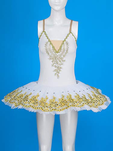 Alvivi Vestido Princesa de Danza Ballet para Mujer Disfraz Bailarín Vestido de Patinaje Artistico Maillot Gimnasia Ritmica Vestido Elegante de Fiesta para Actuaciones Dorado XXL